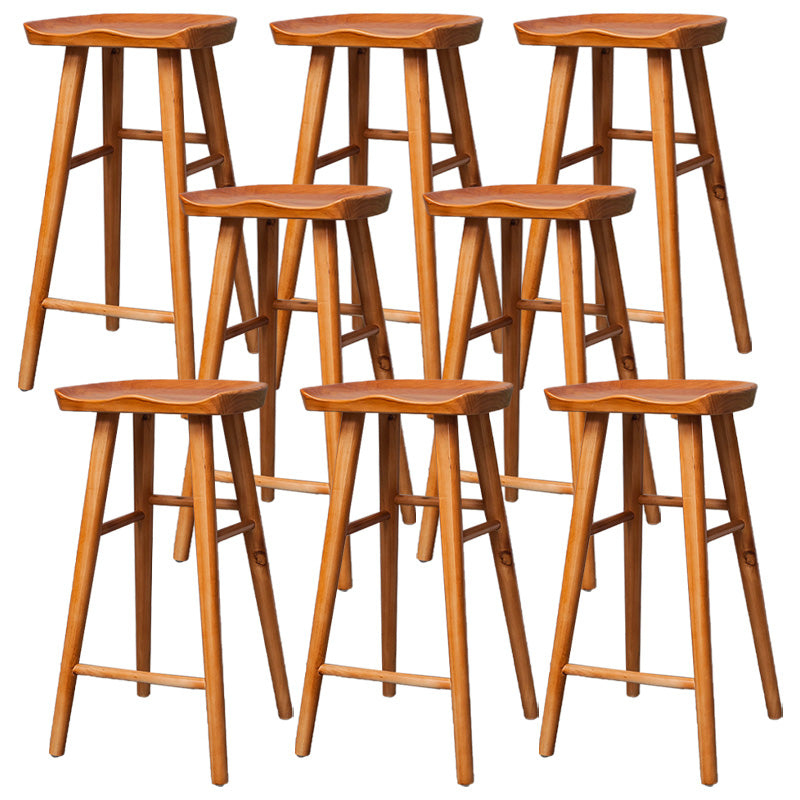 Industrial Solid Wood Counter Stool Saddle Seat Backless Bar Stool with Footrest