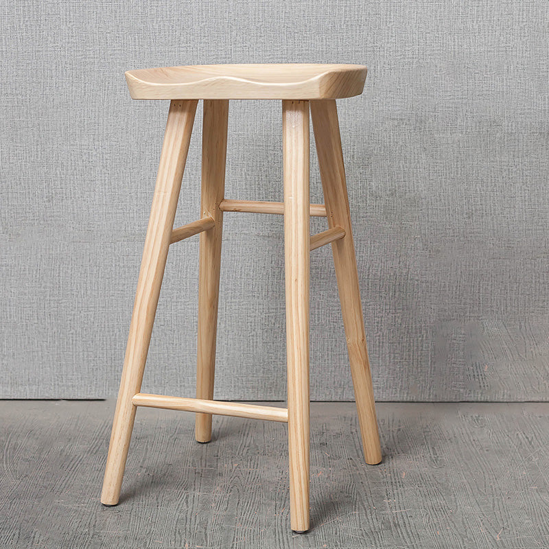 Industrial Solid Wood Counter Stool Saddle Seat Backless Bar Stool with Footrest