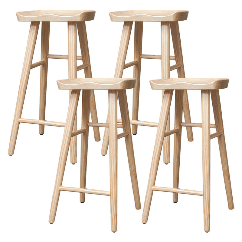 Industrial Solid Wood Counter Stool Saddle Seat Backless Bar Stool with Footrest