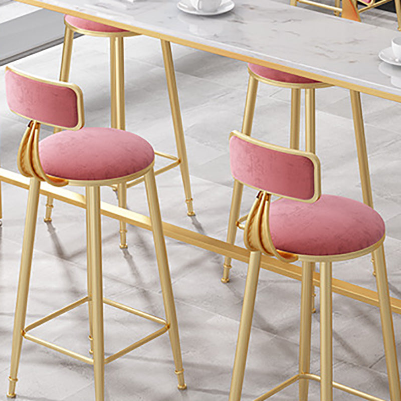 Glam Style Round Barstool Armless Low Back Bar Stool with Metal Base