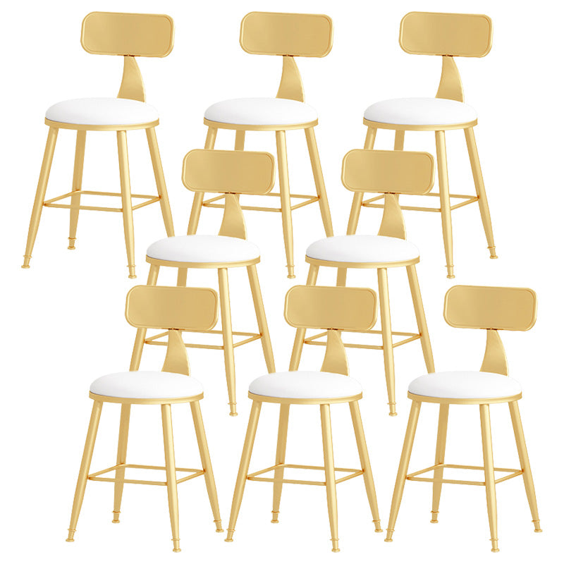 Glam Style Round Barstool Armless Low Back Bar Stool with Metal Base