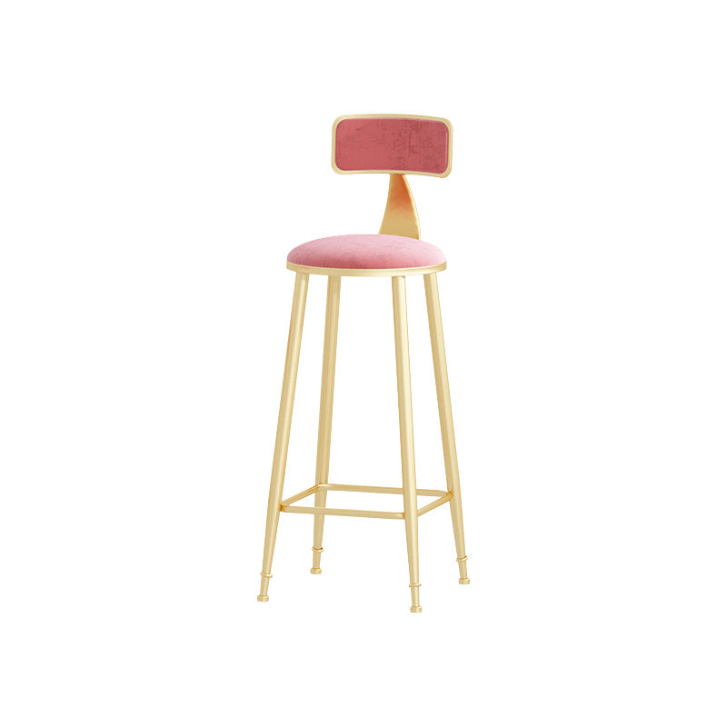 Glam Style Round Barstool Armless Low Back Bar Stool with Metal Base