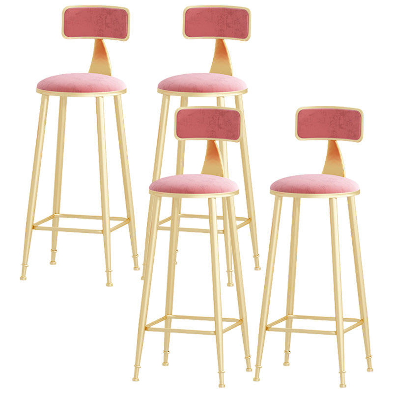 Glam Style Round Barstool Armless Low Back Bar Stool with Metal Base