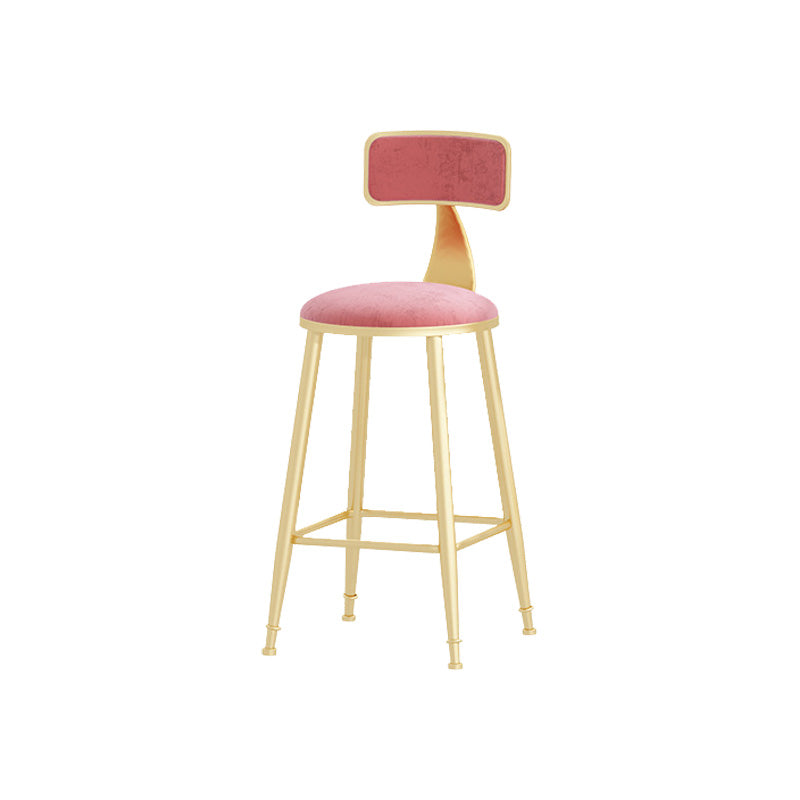 Glam Style Round Barstool Armless Low Back Bar Stool with Metal Base
