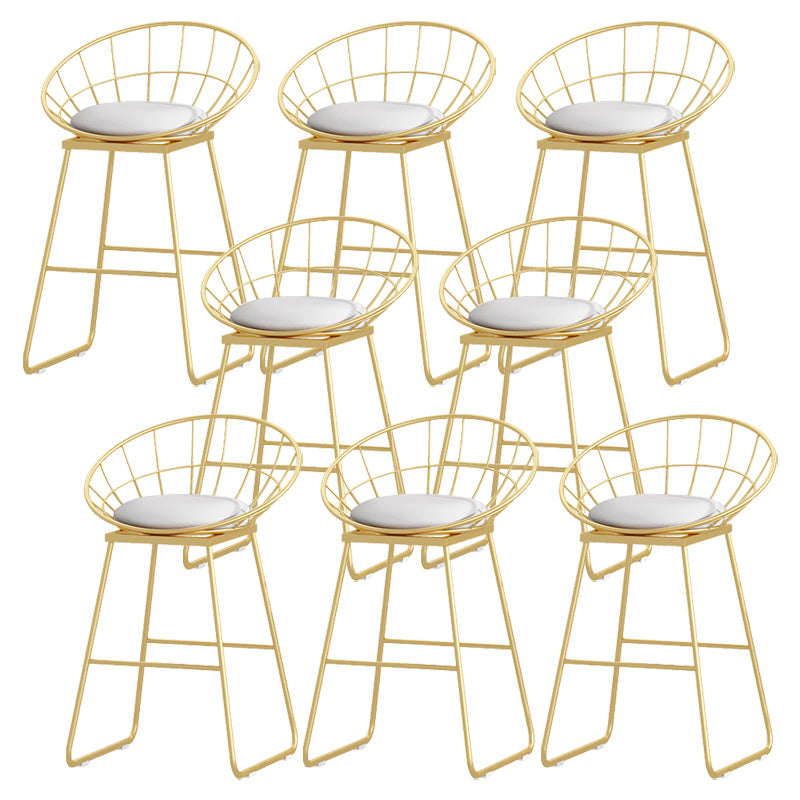 Glam Style Round Barstool Armless Low Back Bar Stool with Metal Base