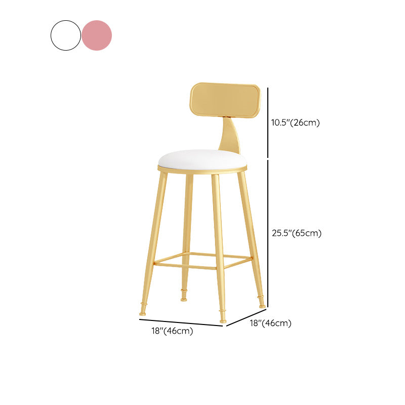 Glam Style Round Barstool Armless Low Back Bar Stool with Metal Base