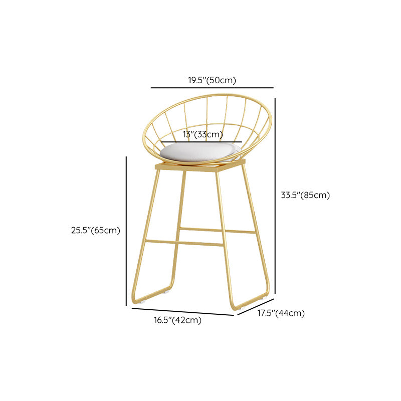 Glam Style Round Barstool Armless Low Back Bar Stool with Metal Base