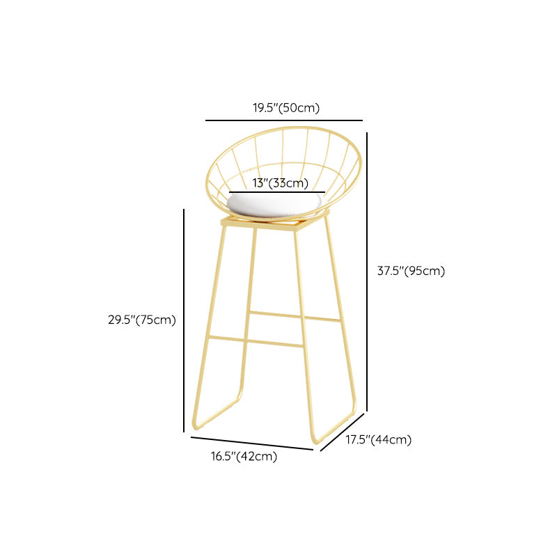 Glam Style Round Barstool Armless Low Back Bar Stool with Metal Base