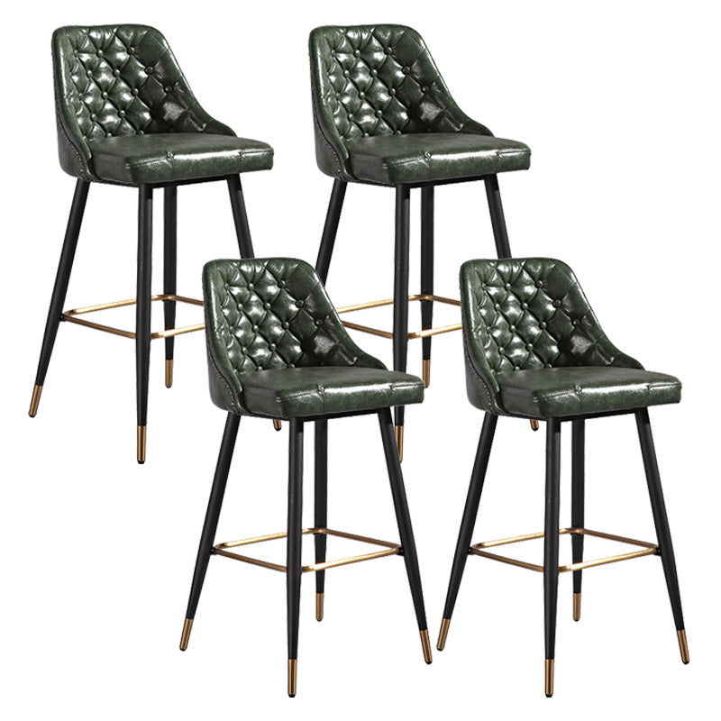Glam Style Faux Leather Barstool Armless Low Back Bar Stool with Metal Legs