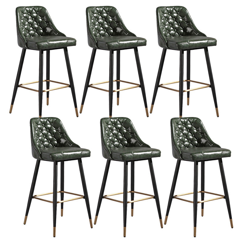 Glam Style Faux Leather Barstool Armless Low Back Bar Stool with Metal Legs
