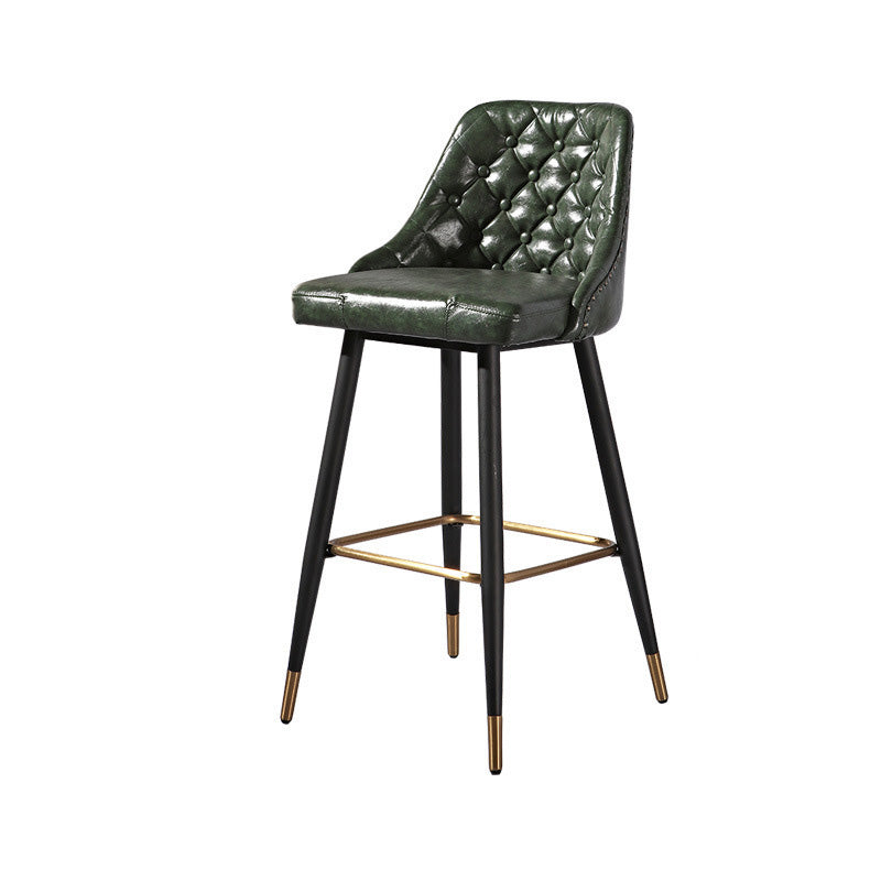 Glam Style Faux Leather Barstool Armless Low Back Bar Stool with Metal Legs