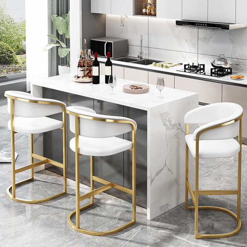 Glam Style Faux Leather Barstool Low Back Bar Stool with Gold Frame