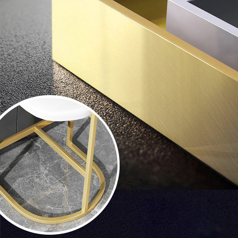 Glam Style Faux Leather Barstool Low Back Bar Stool with Gold Frame