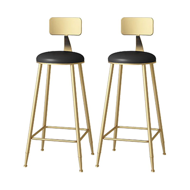 Glam Style Upholstered Barstool Round Low Back Bar Stool with Gold Frame