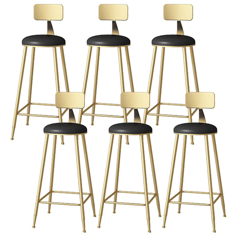 Glam Style Upholstered Barstool Round Low Back Bar Stool with Gold Frame