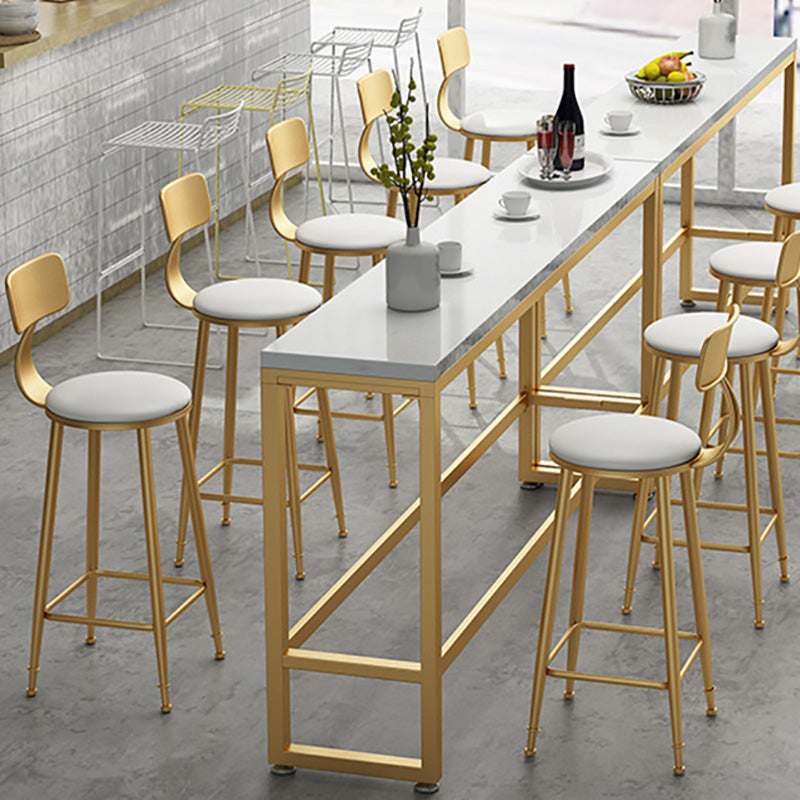 Glam Style Upholstered Barstool Round Low Back Bar Stool with Gold Frame