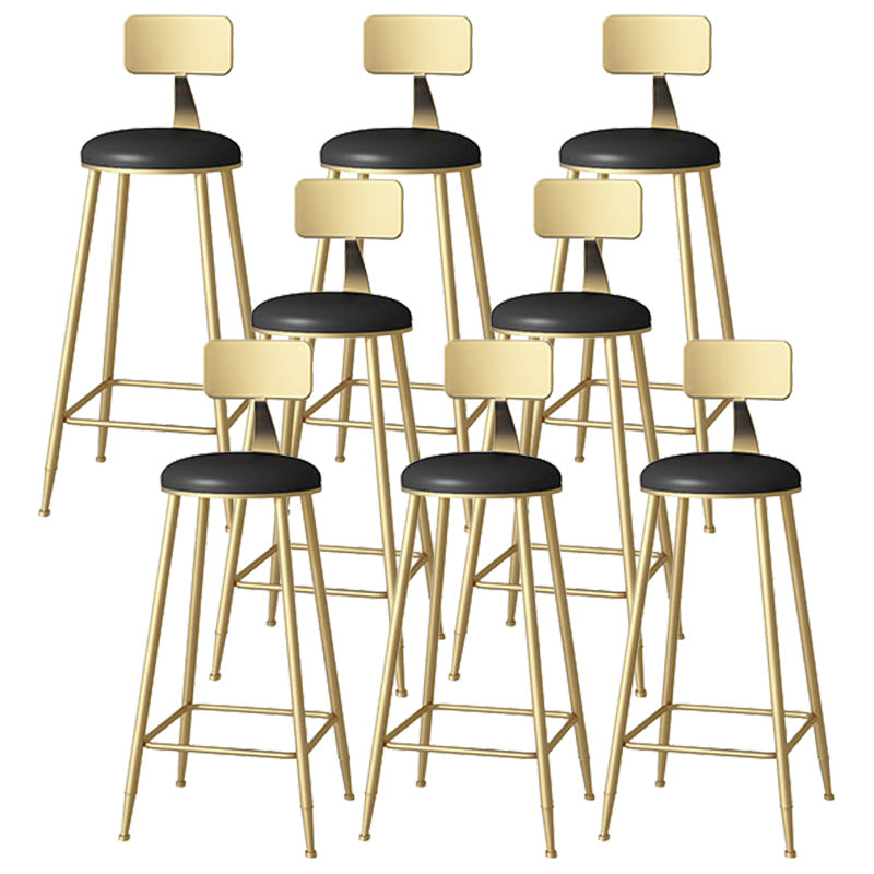 Glam Style Upholstered Barstool Round Low Back Bar Stool with Gold Frame