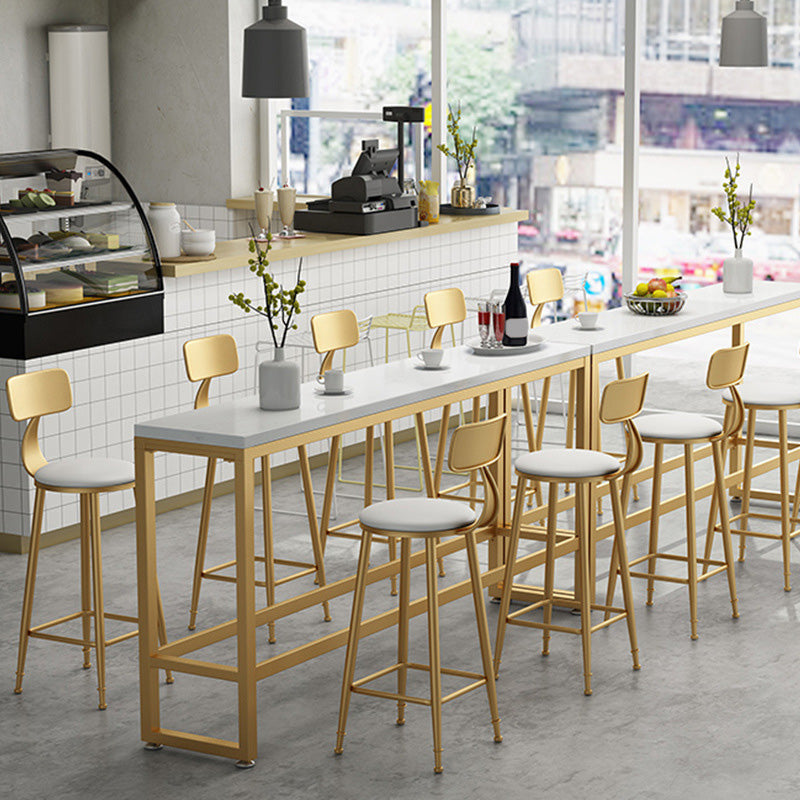 Glam Style Upholstered Barstool Round Low Back Bar Stool with Gold Frame