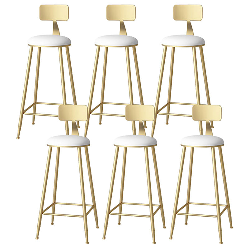 Glam Style Upholstered Barstool Round Low Back Bar Stool with Gold Frame