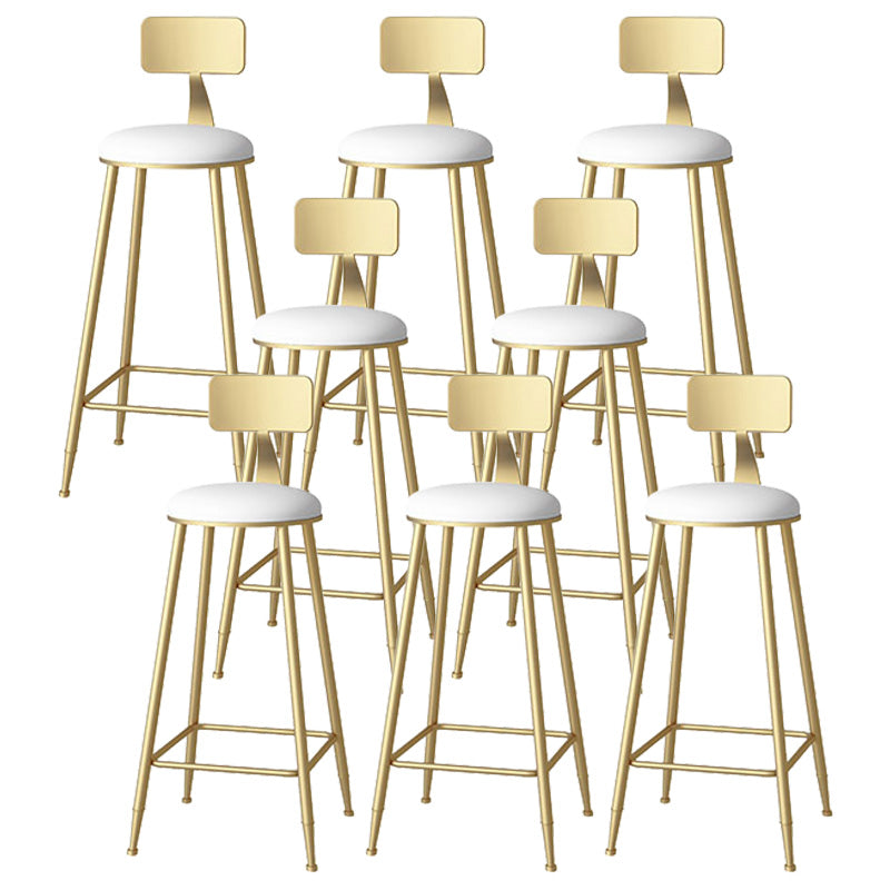 Glam Style Upholstered Barstool Round Low Back Bar Stool with Gold Frame
