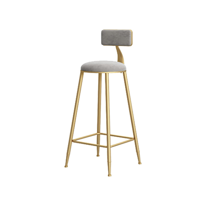 Glam Style Upholstered Barstool Round Bar Height Stool with Gold Frame