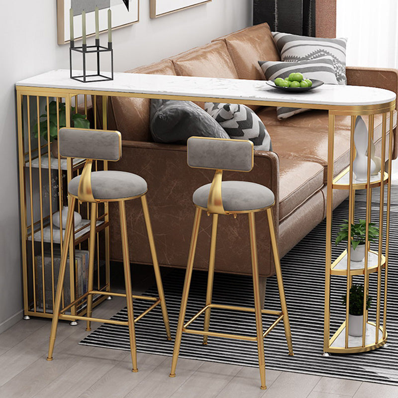 Glam Style Upholstered Barstool Round Bar Height Stool with Gold Frame