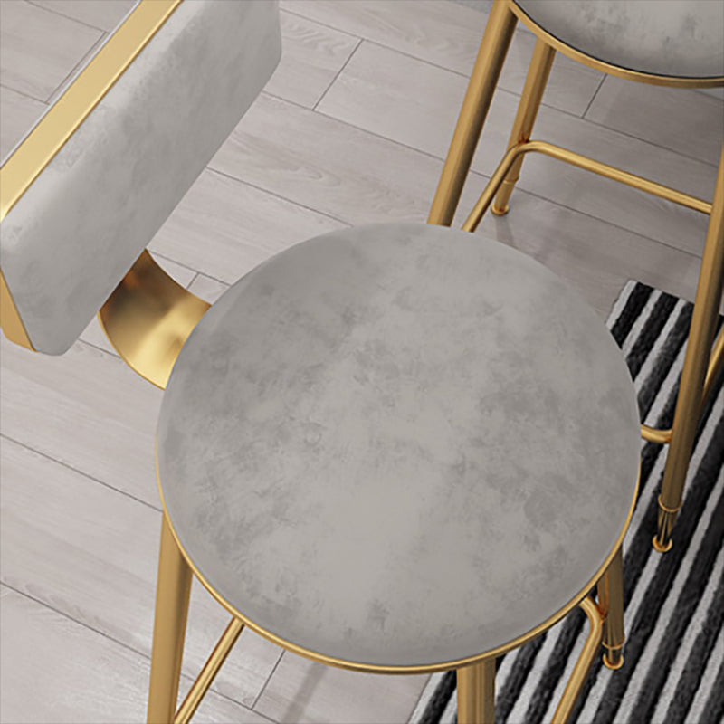 Glam Style Upholstered Barstool Round Bar Height Stool with Gold Frame