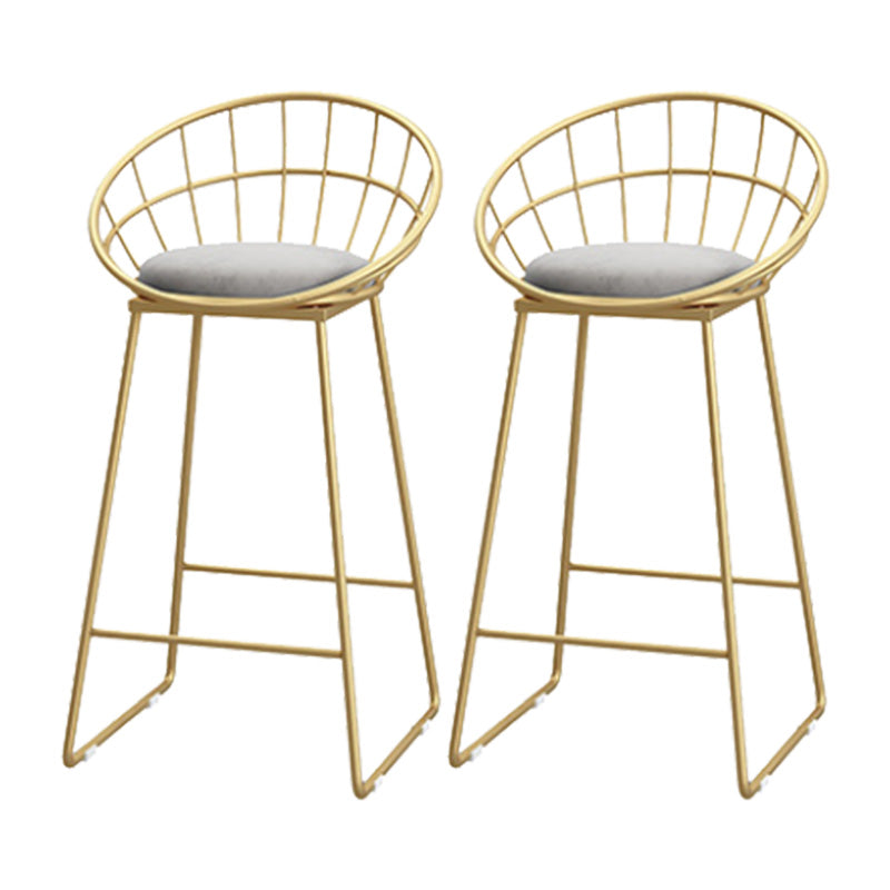 Glam Style Upholstered Barstool Round Bar Height Stool with Gold Frame