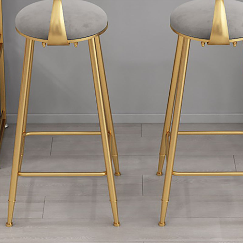 Glam Style Upholstered Barstool Round Bar Height Stool with Gold Frame