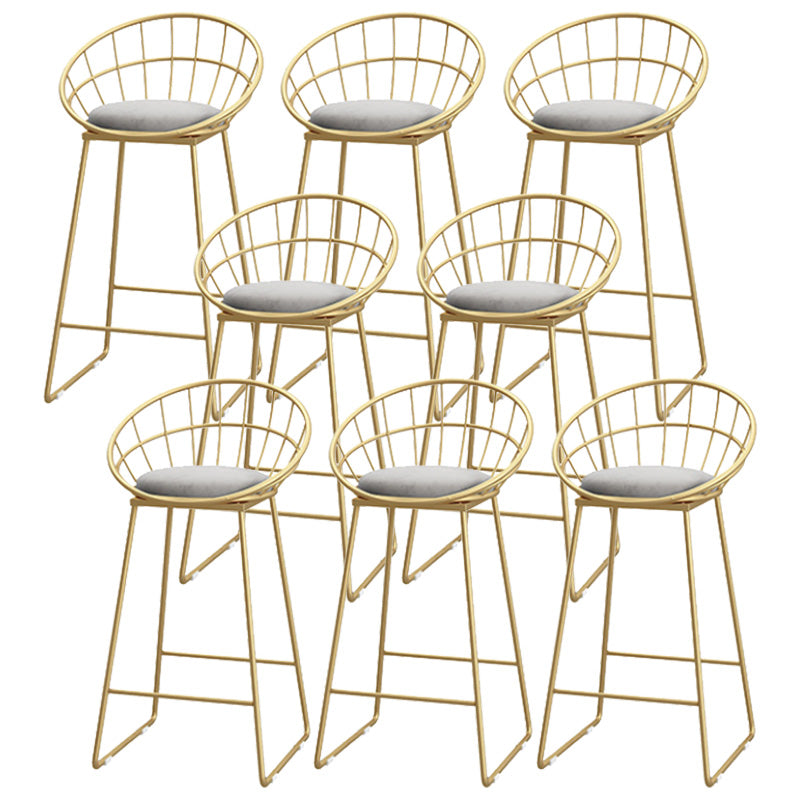 Glam Style Upholstered Barstool Round Bar Height Stool with Gold Frame