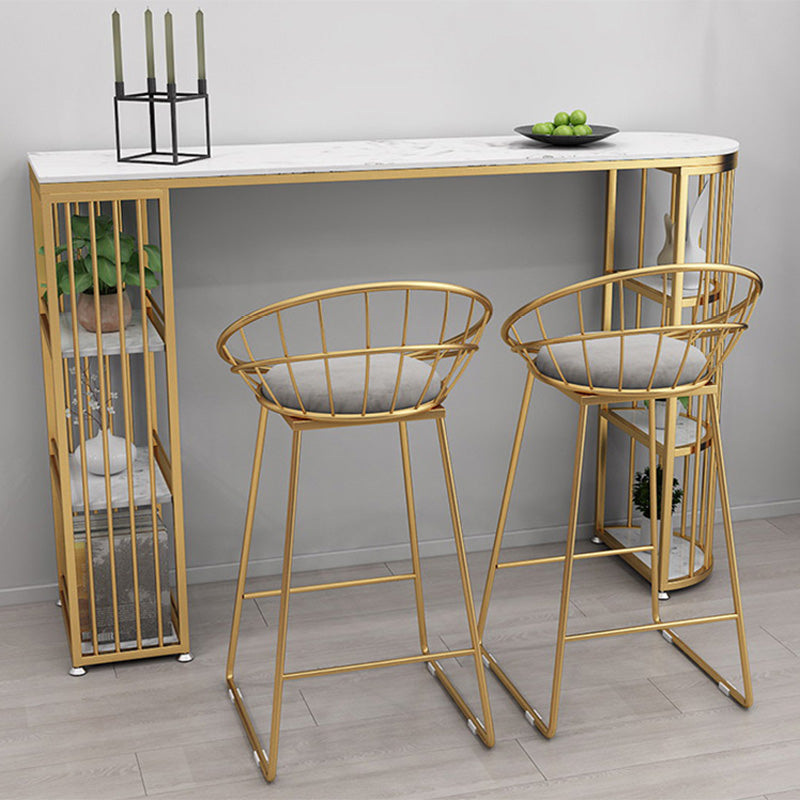 Glam Style Upholstered Barstool Round Bar Height Stool with Gold Frame