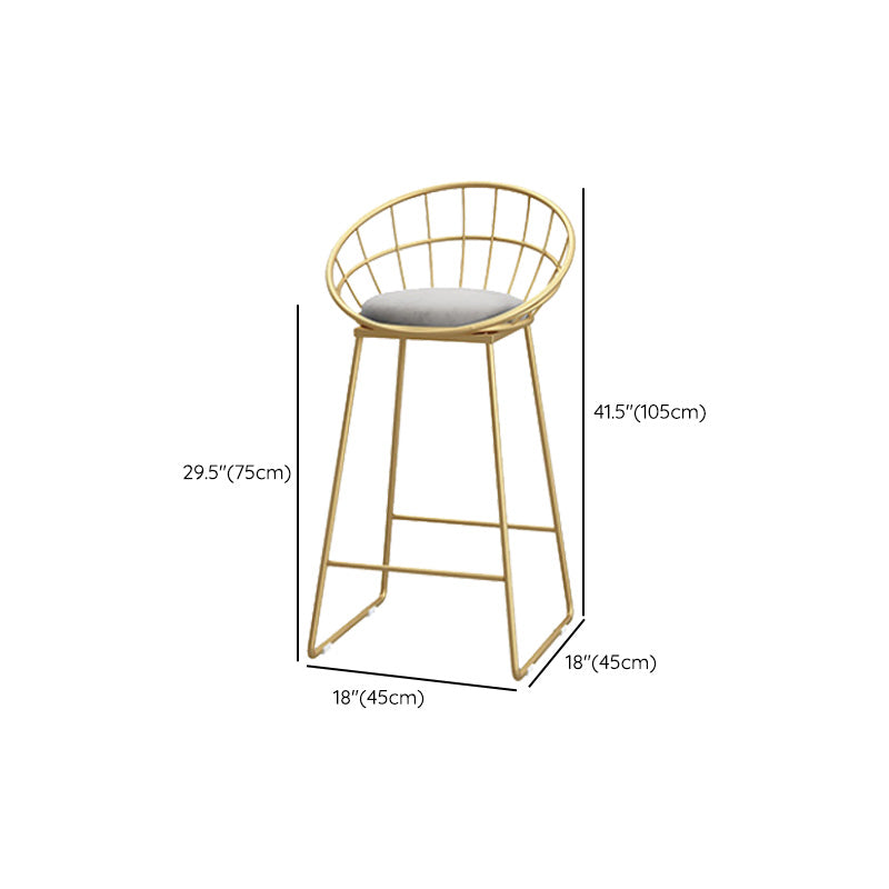 Glam Style Upholstered Barstool Round Bar Height Stool with Gold Frame
