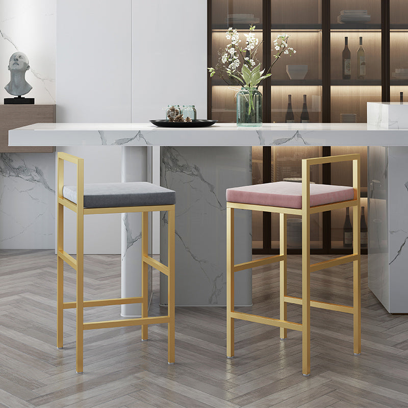 Glam Style Upholstered Barstool Square Bar Height Stool for Living Room