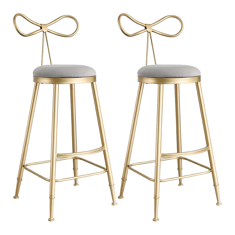 Upholstered Counter Stool Glam Style Round Low Back Bar Stool with Gold Frame
