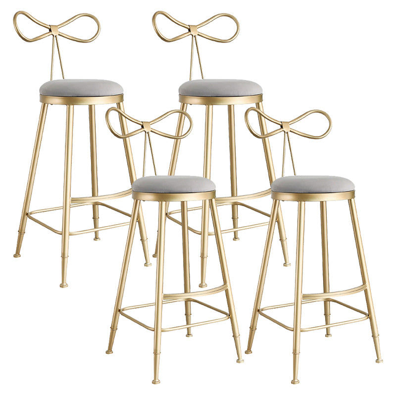Upholstered Counter Stool Glam Style Round Low Back Bar Stool with Gold Frame