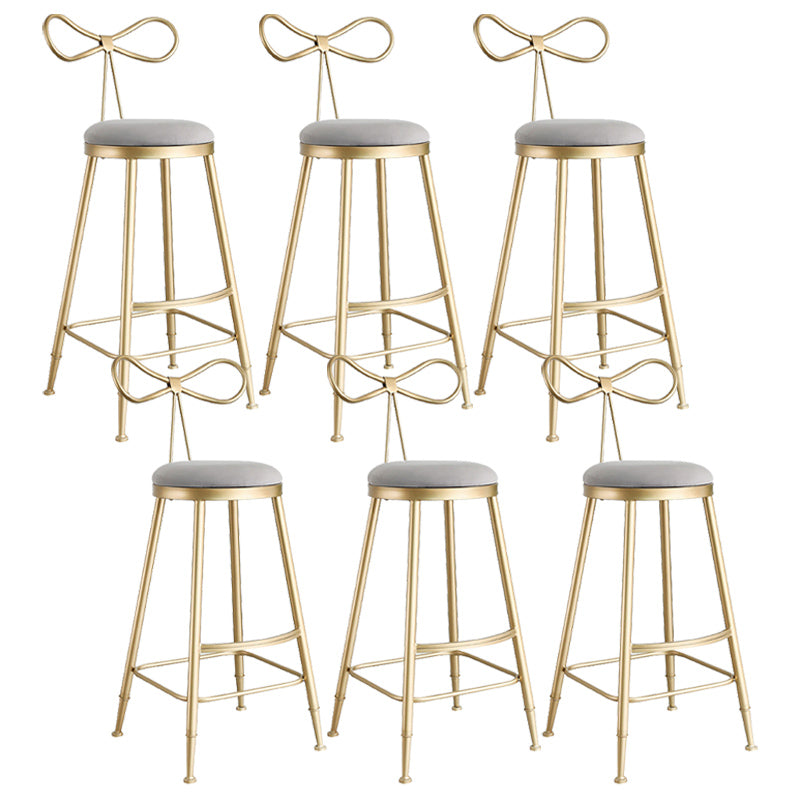 Upholstered Counter Stool Glam Style Round Low Back Bar Stool with Gold Frame