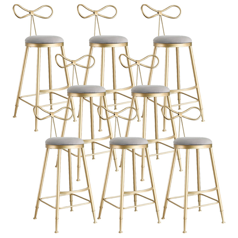 Upholstered Counter Stool Glam Style Round Low Back Bar Stool with Gold Frame