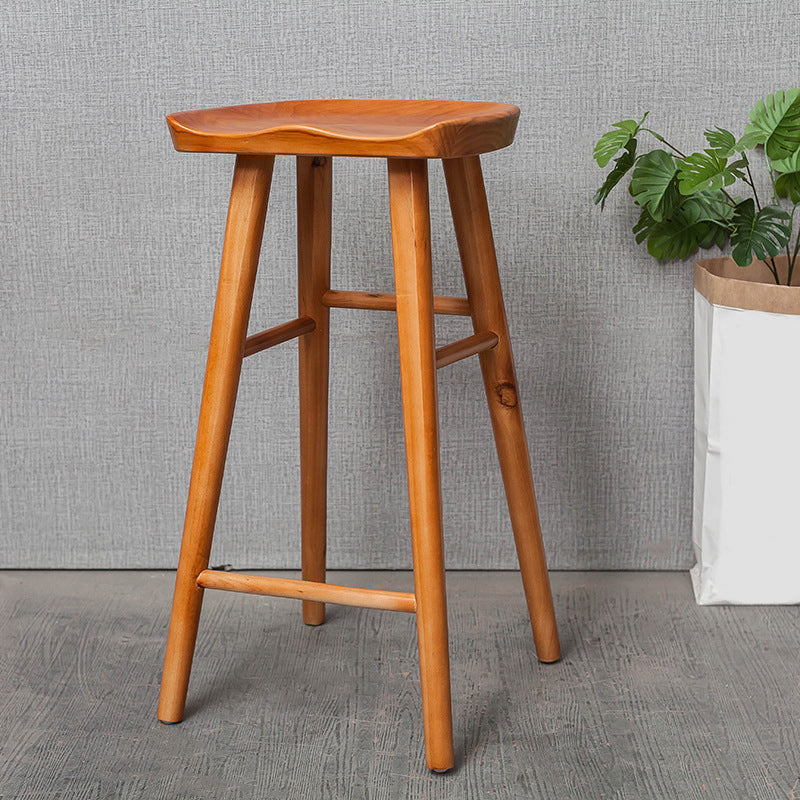 Industrial Armless Backless Counter Stool Rubber Wood Bar Stool with Pedal