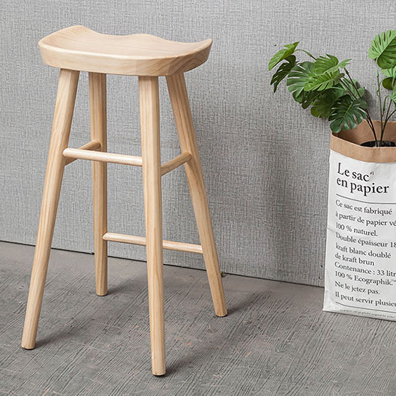 Industrial Armless Backless Counter Stool Rubber Wood Bar Stool with Pedal