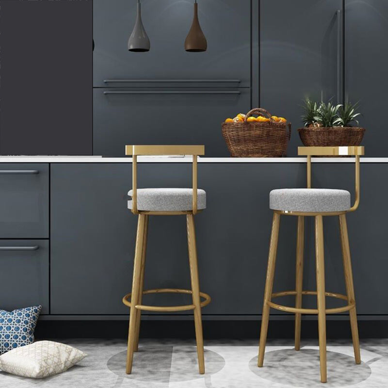 Glam Armless Backrest Counter Stool Iron Bar Stool with Cushion and Pedal for Cafe