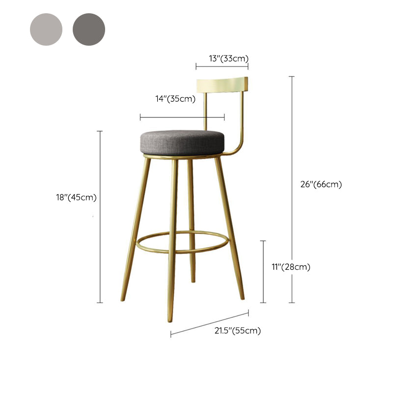 Glam Armless Backrest Counter Stool Iron Bar Stool with Cushion and Pedal for Cafe