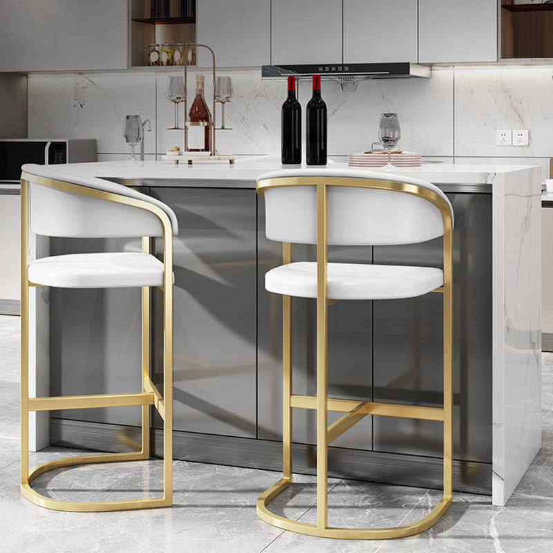 Glam Armrest Backrest Counter Stool Iron Bar Stool with Leather Cushion and Pedal