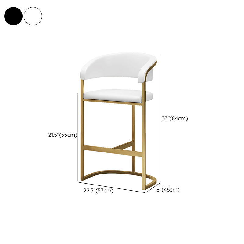 Glam Armrest Backrest Counter Stool Iron Bar Stool with Leather Cushion and Pedal