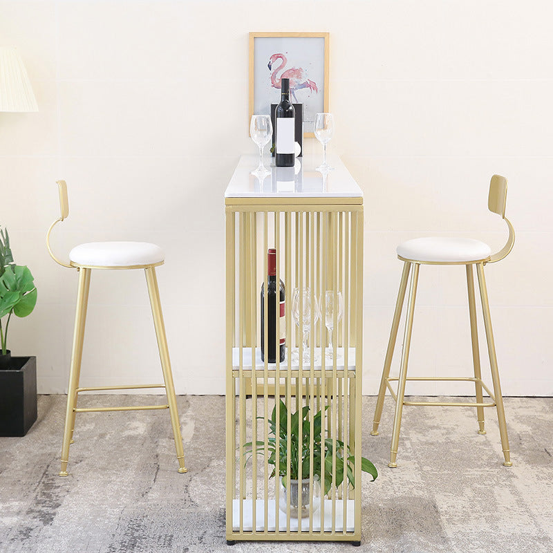 Glam Armless Bar Stool Gold Metal Base Dining Stool with Footrest