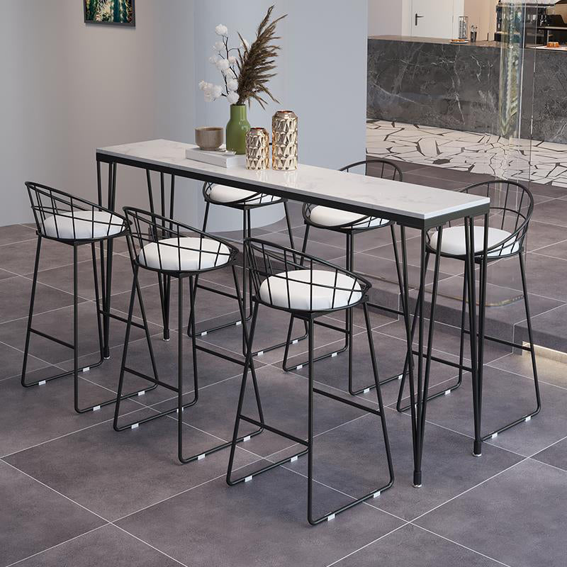 Black Metal Base Dining Stools Contemporary Round Bar Stools with Footrest