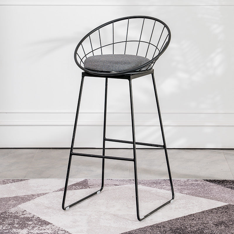 Black Metal Base Dining Stools Contemporary Round Bar Stools with Footrest
