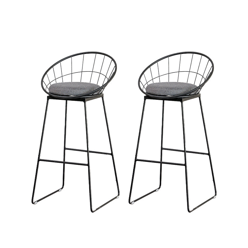 Black Metal Base Dining Stools Contemporary Round Bar Stools with Footrest