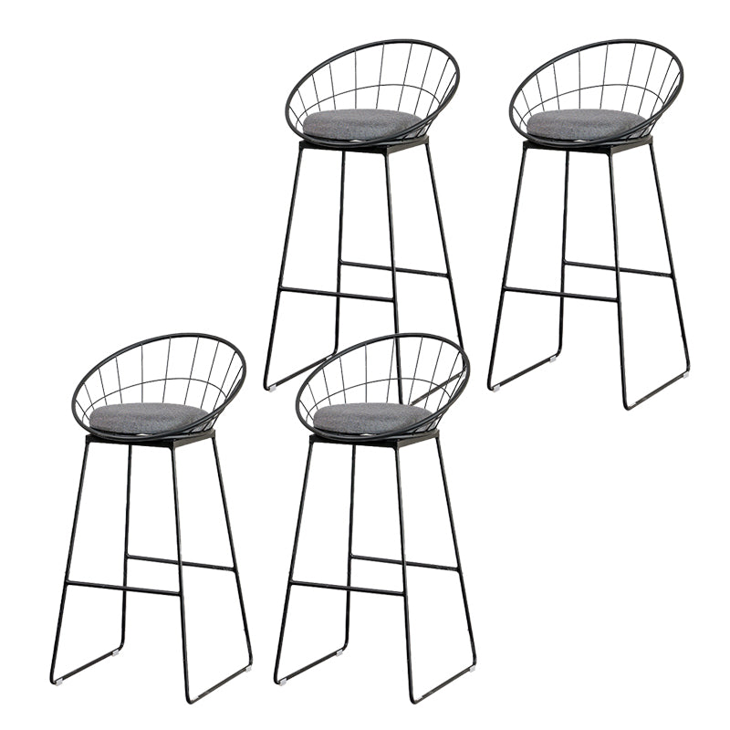 Black Metal Base Dining Stools Contemporary Round Bar Stools with Footrest