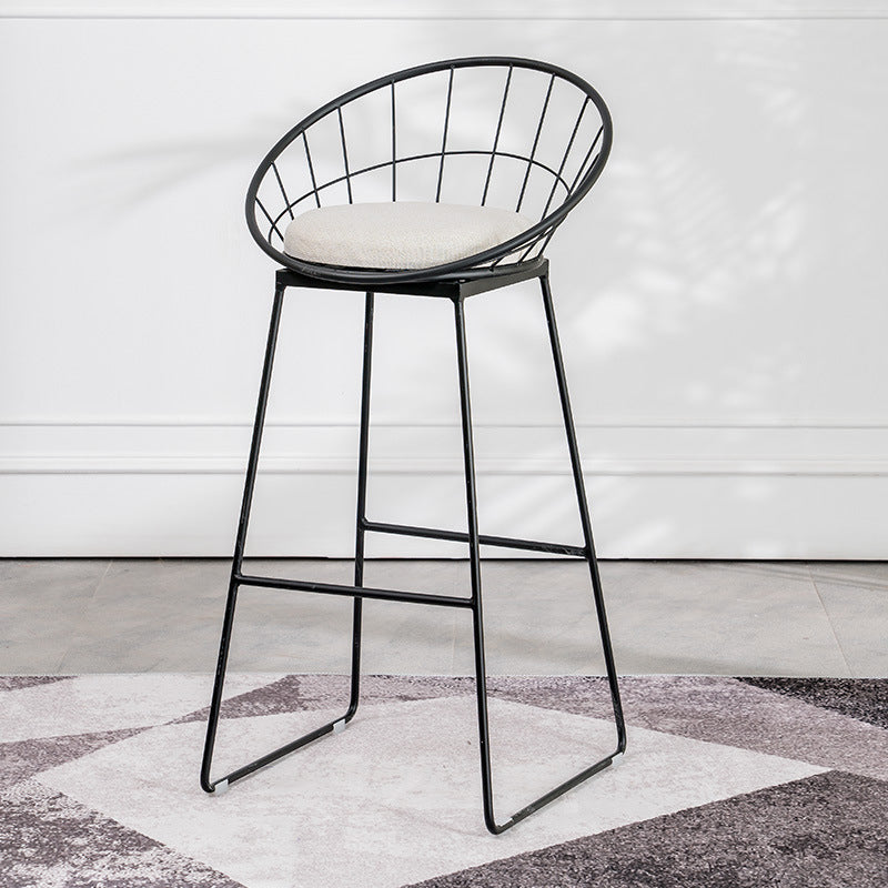 Black Metal Base Dining Stools Contemporary Round Bar Stools with Footrest