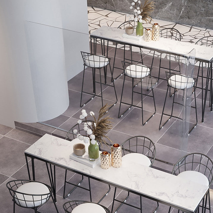 Black Metal Base Dining Stools Contemporary Round Bar Stools with Footrest